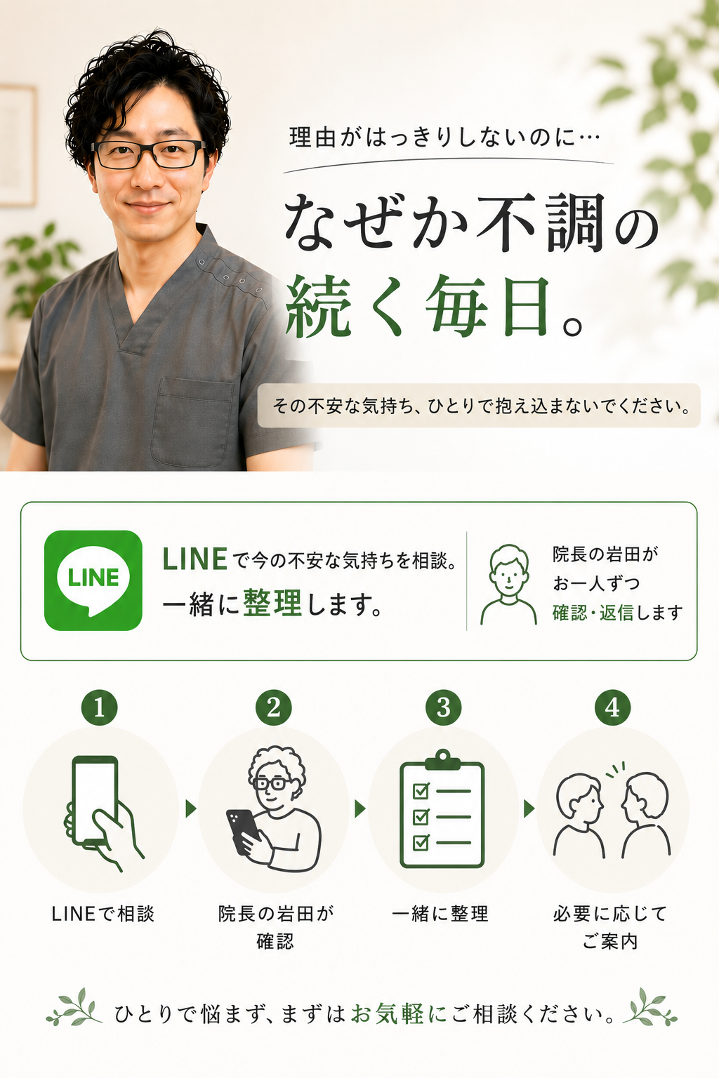 LINEで今の不安な気持ちを相談し一緒に整理する流れ 自律神経専門整体院オプセラピーCONNECT