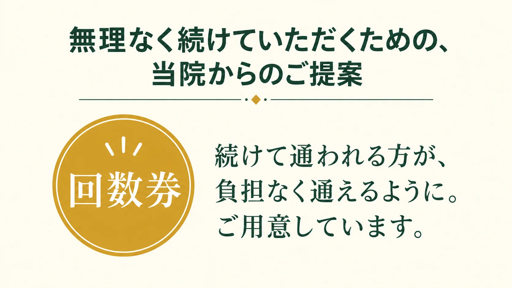 無理なく続けていただくための当院からのご提案 回数券のご用意があります